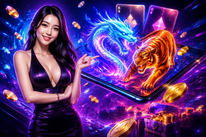minh-hoa-luat-choi-rong-ho-voi-hai-la-bai-rong-va-ho-cung-cac-cua-cuoc-chinh-tren-ban Minh họa luật chơi Rồng Hổ với hai lá bài Rồng và Hổ, cùng các cửa cược chính trên bàn.