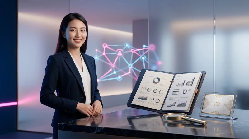 Người phụ nữ trình bày ba bảng thưởng holographic phát sáng neon xanh, hồng và vàng